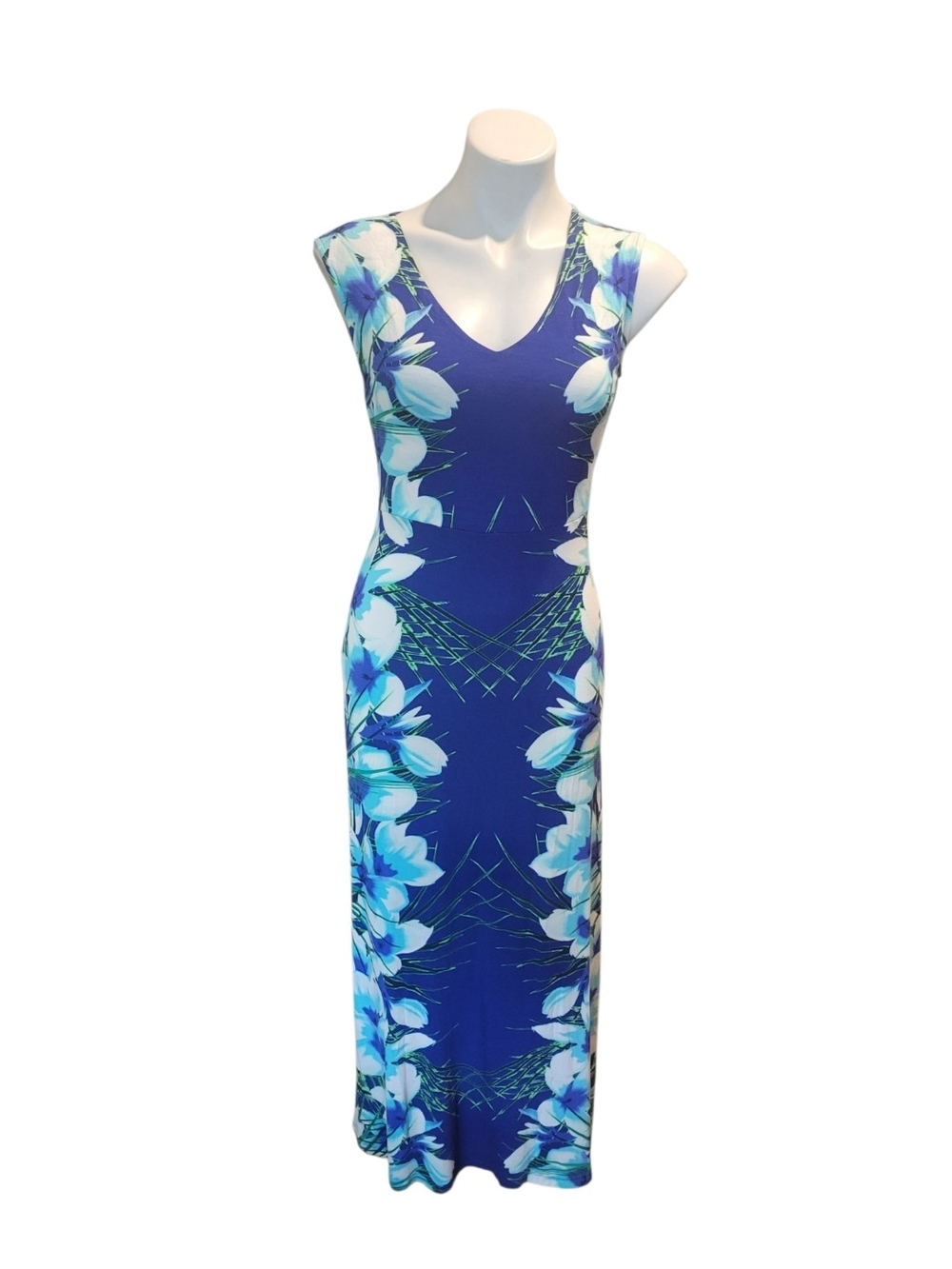 Apt. 9 Royal Blue Floral V-Neck Maxi Dress